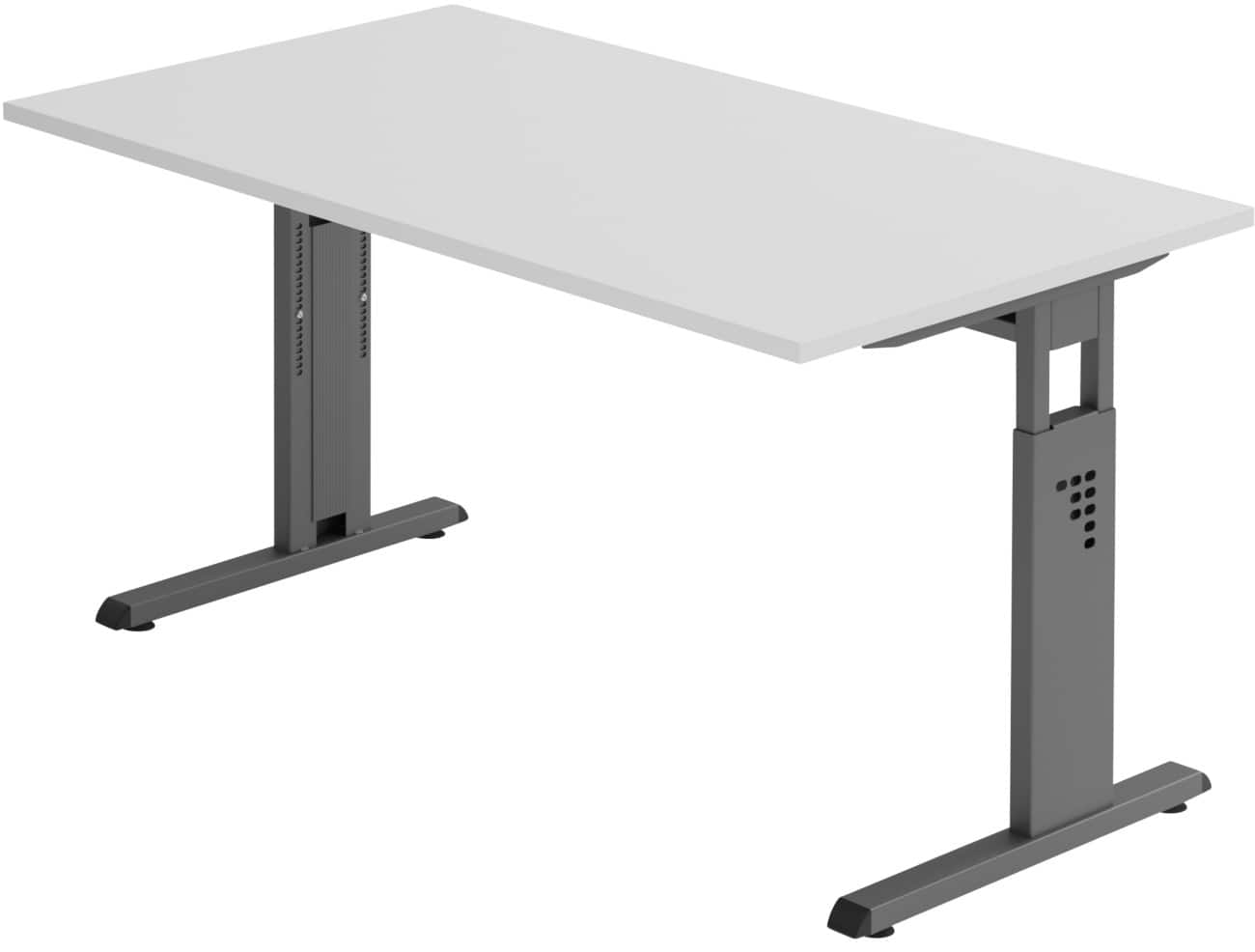 Hammerbacher Höhenverstellbarer Schreibtisch Rechteckig Grau C-Fuß 1.400 (B) x 800 (T) x 850 (H) mm Spanplatte, Stahl
