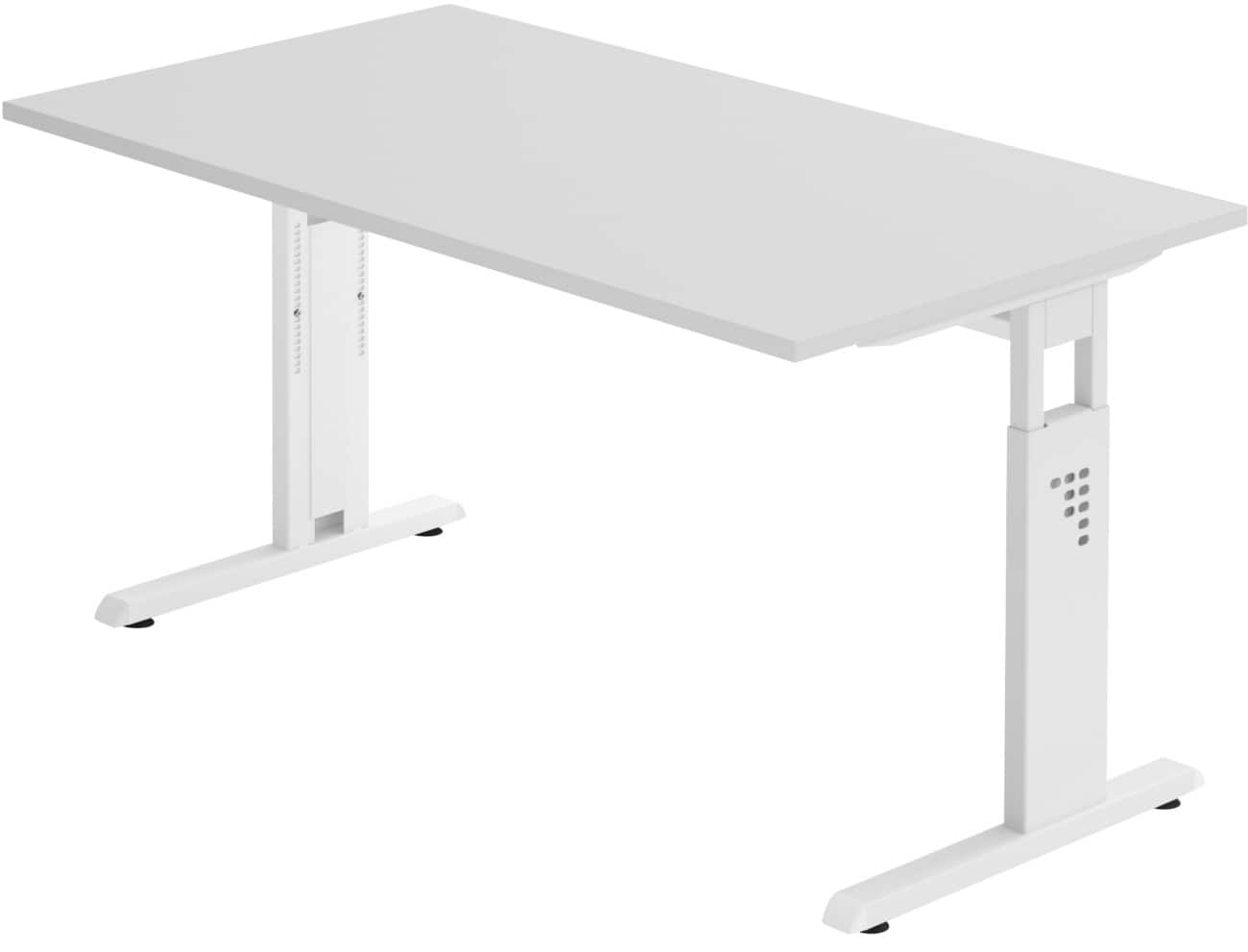 Hammerbacher Höhenverstellbarer Schreibtisch Rechteckig Grau C-Fuß 1.400 (B) x 800 (T) x 850 (H) mm Spanplatte, Stahl