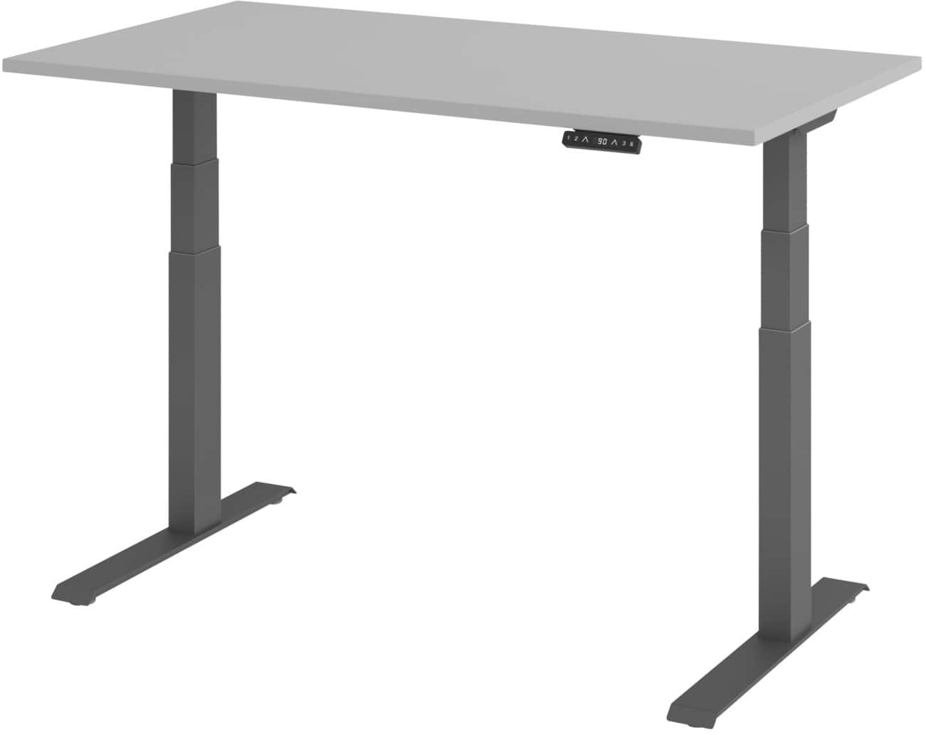 Hammerbacher Elektronisch Höhenverstellbarer Schreibtisch Rechteckig Grau C-Fuß 1.400 (B) x 800 (T) x 1.290 (H) mm Spanplatte, Stahl