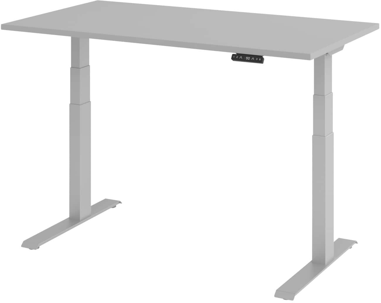 Hammerbacher Elektronisch Höhenverstellbarer Schreibtisch Rechteckig Grau C-Fuß 1.400 (B) x 800 (T) x 1.290 (H) mm Spanplatte, Stahl