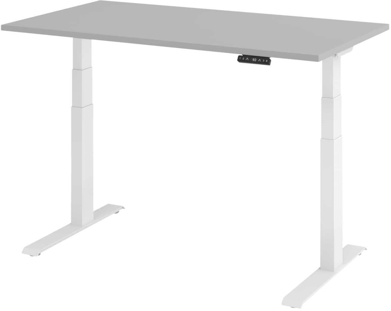 Hammerbacher Elektronisch Höhenverstellbarer Schreibtisch Rechteckig Grau C-Fuß 1.400 (B) x 800 (T) x 1.290 (H) mm Spanplatte, Stahl