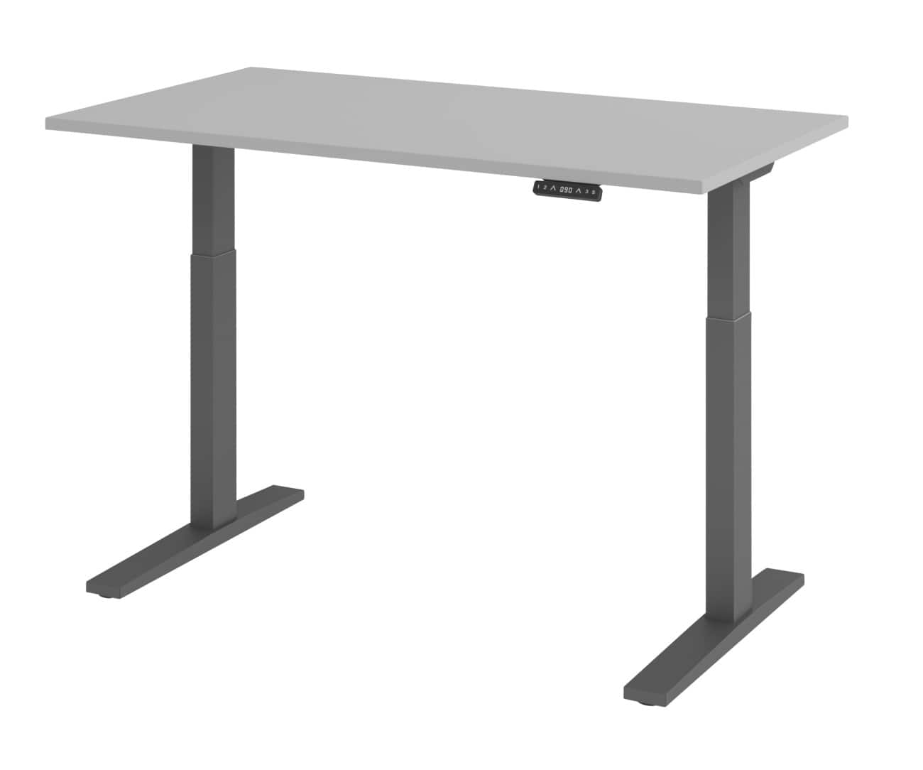 Hammerbacher Elektronisch Höhenverstellbarer Schreibtisch Rechteckig Grau C-Fuß 1.400 (B) x 800 (T) x 1.200 (H) mm Spanplatte, Stahl