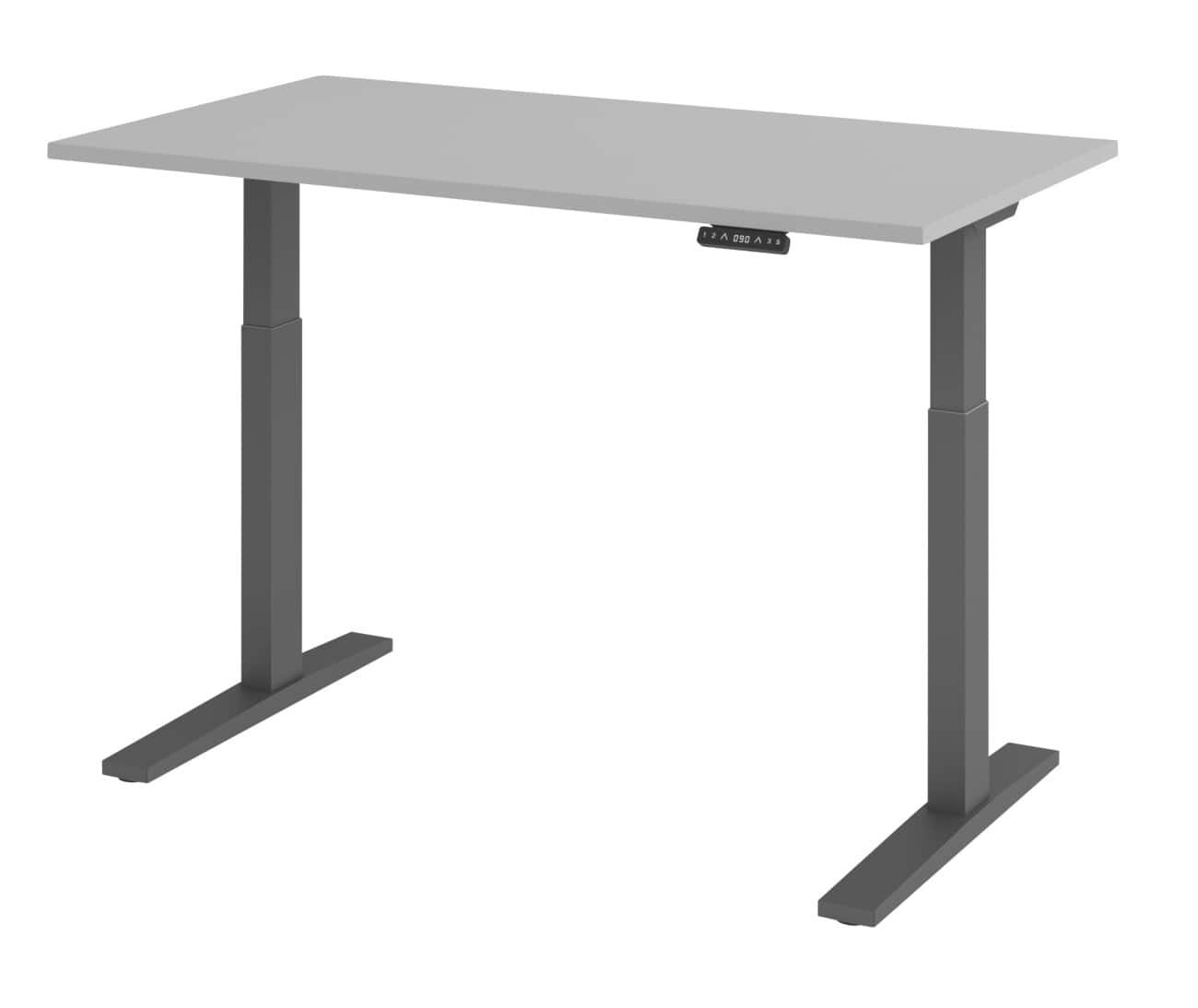Hammerbacher Elektronisch Höhenverstellbarer Schreibtisch Rechteckig Grau C-Fuß 1.400 (B) x 800 (T) x 1.200 (H) mm Spanplatte, Stahl