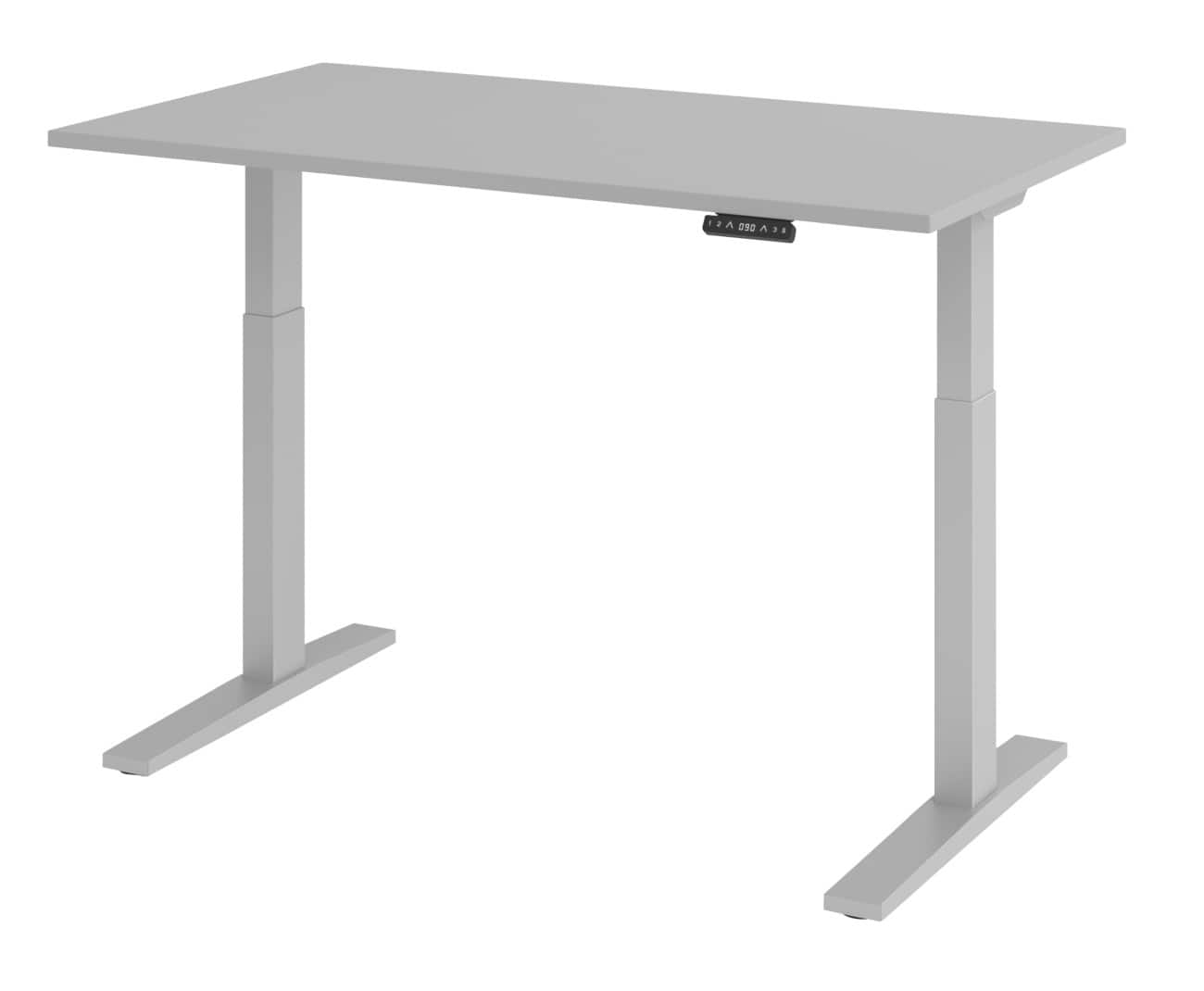 Hammerbacher Elektronisch Höhenverstellbarer Schreibtisch Rechteckig Grau C-Fuß 1.400 (B) x 800 (T) x 1.200 (H) mm Spanplatte, Stahl