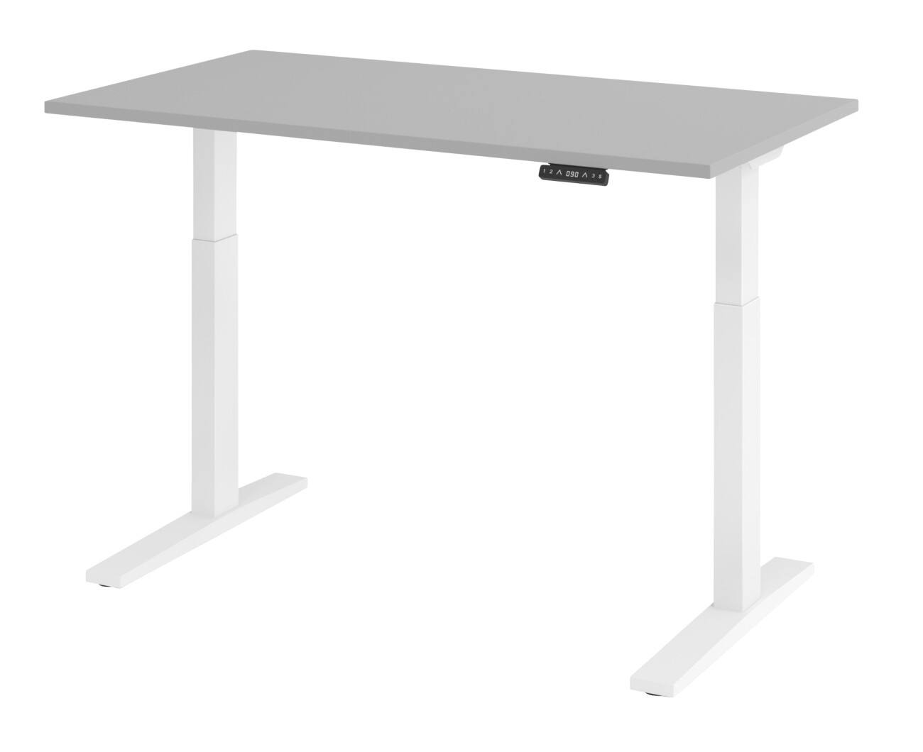 Hammerbacher Elektronisch Höhenverstellbarer Schreibtisch Rechteckig Grau C-Fuß 1.400 (B) x 800 (T) x 1.200 (H) mm Spanplatte, Stahl