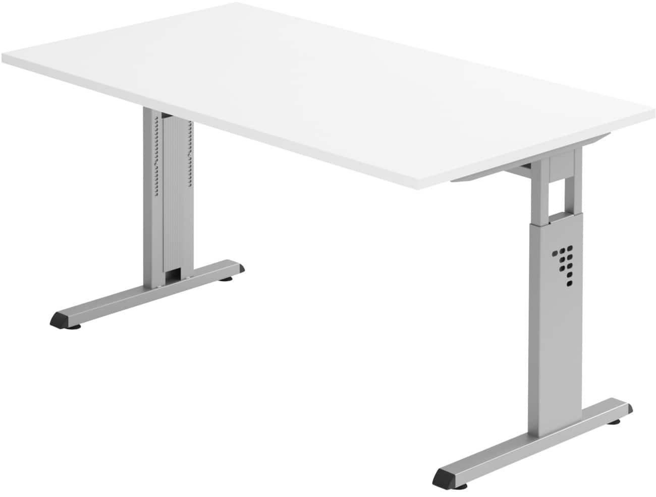 Hammerbacher Höhenverstellbarer Schreibtisch Rechteckig Weiß C-Fuß 1.400 (B) x 800 (T) x 850 (H) mm Spanplatte, Stahl