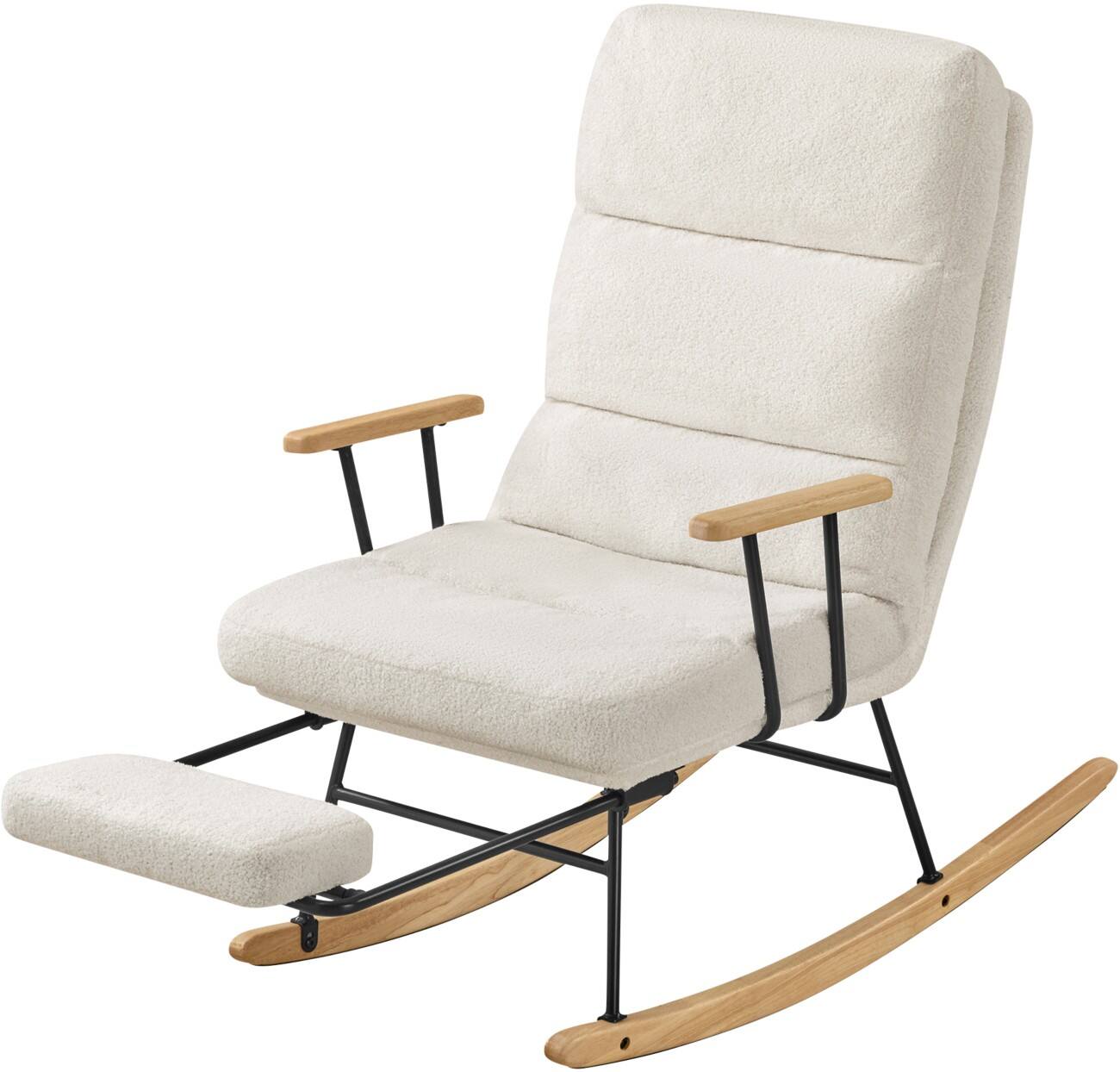SONGMICS THOME Teou Schaukelstuhl Stoffbezug Feste Armlehnen Weiß 160 kg 670 x 970 x 1.000 mm
