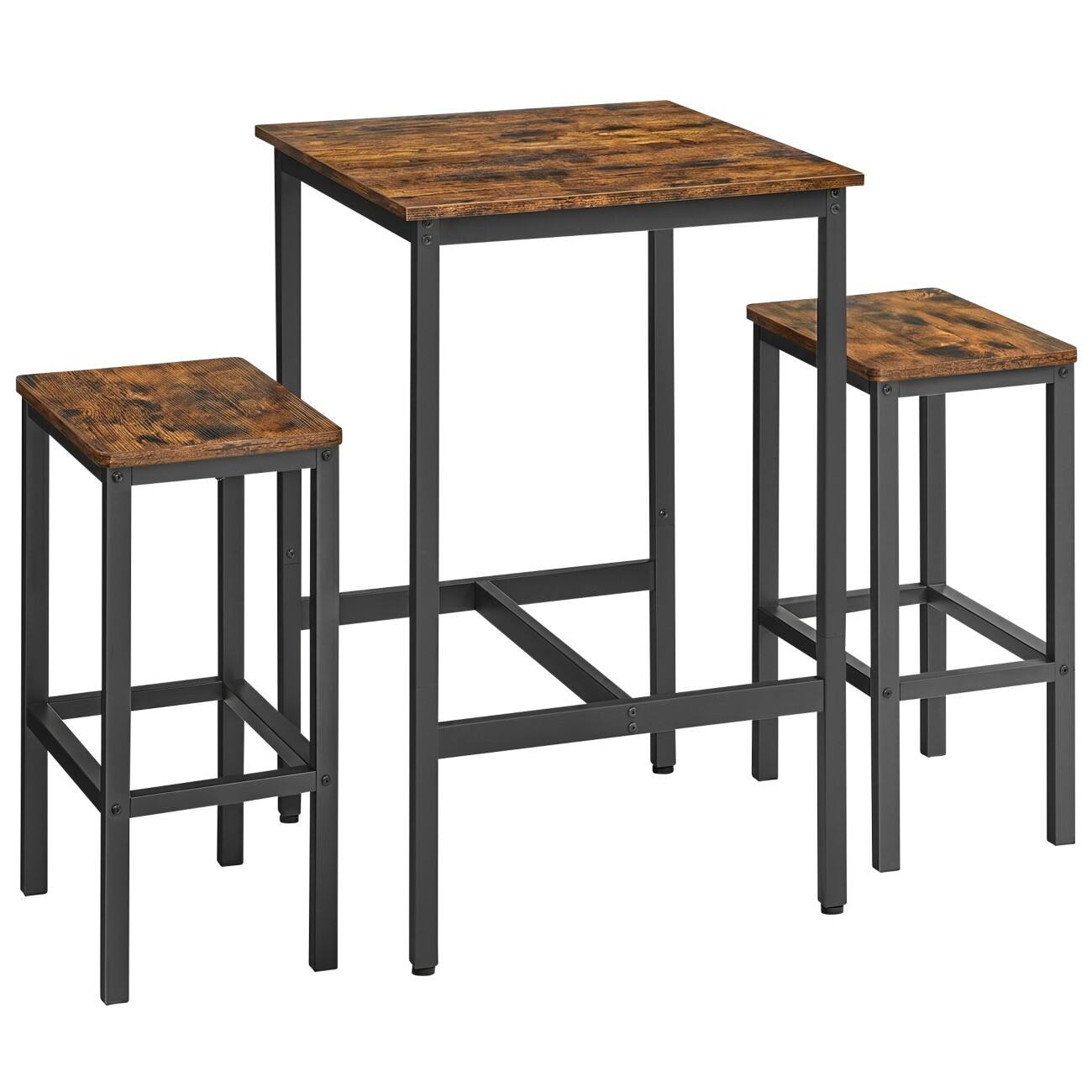 VASAGLE Stuhl-Tisch-Set Braun Industrial-Stil Set 3 Stück