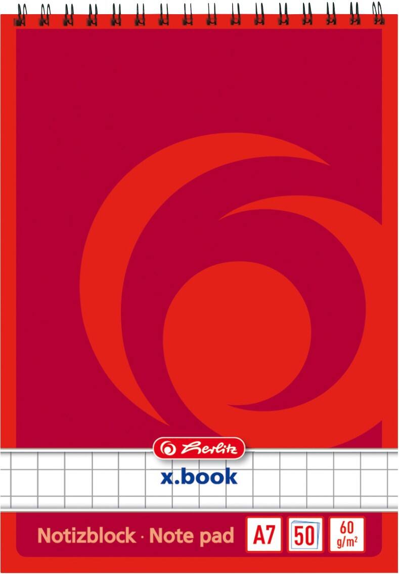 herlitz Notizblock DIN A7 Rot 50 Blatt Kariert