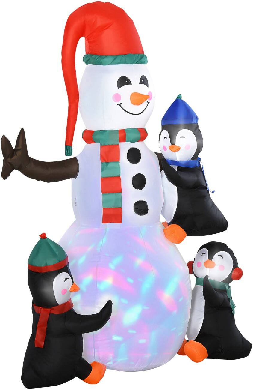 HOMCOM Aufblasbarer Weihnachtsschneemann mit drei Pinguinen Gebläse und LED-Lampen 140 x 70 x 180 cm