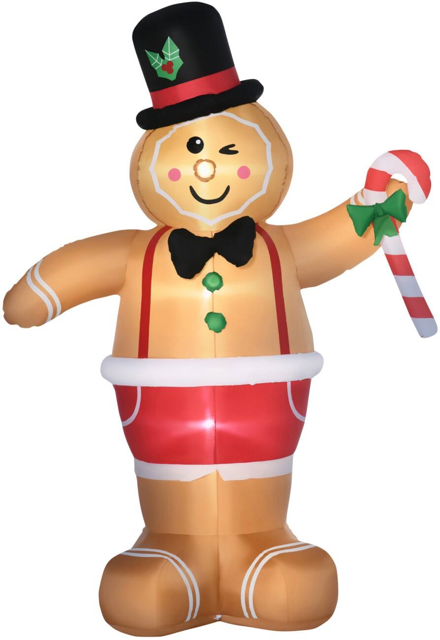 OutSunny Aufblasbarer Weihnachts-Lebkuchenmann mit Zuckerstangen-Gebläse und LED-Lampen 175 x 82 x 238 cm