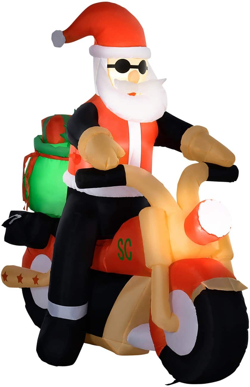 HOMCOM Aufblasbarer Weihnachtsmann auf einem Motorrad mit Gebläse und LED-Lampen 180 x 90 x 165 cm