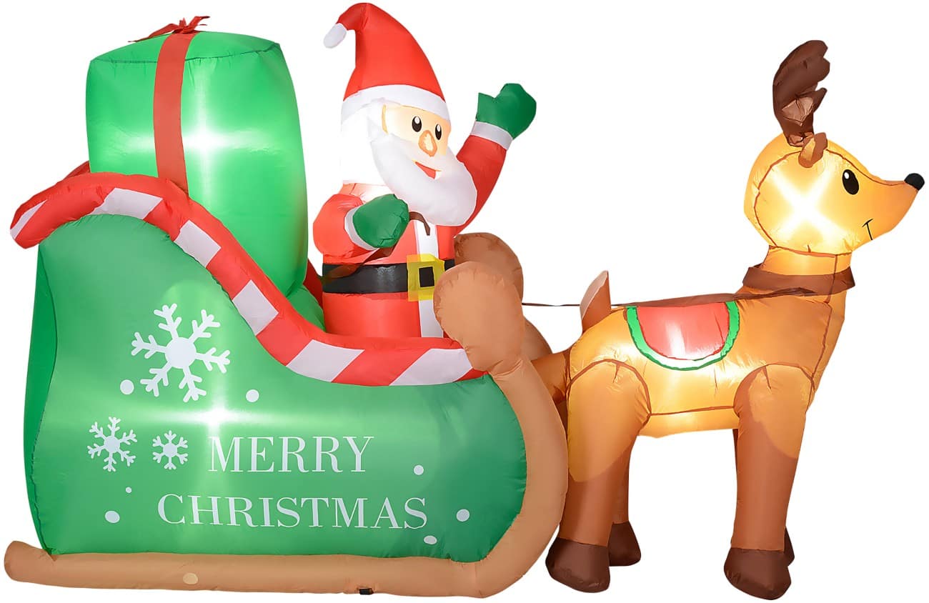 OutSunny Aufblasbarer Weihnachtsmann auf einem Schlitten 210 x 80 x 140 cm