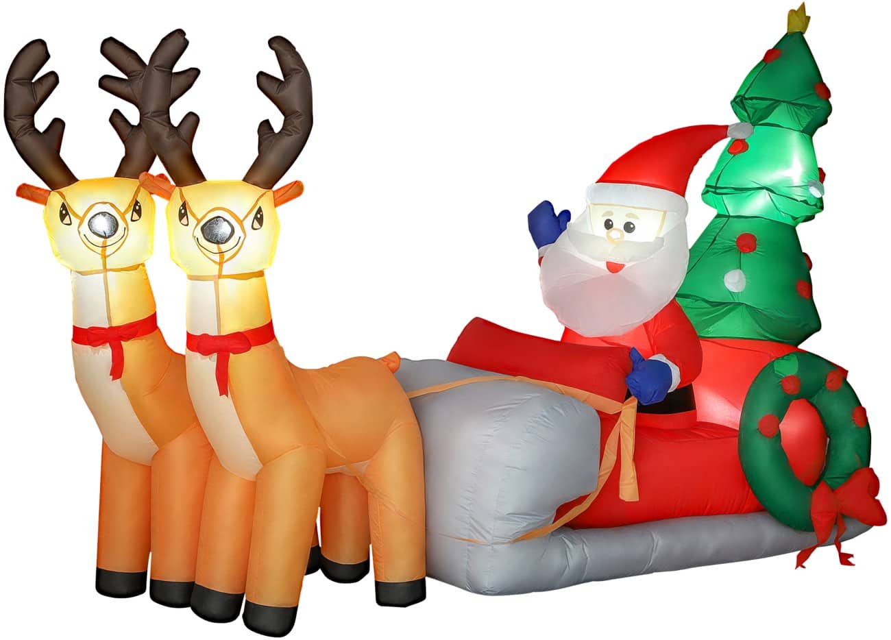 OutSunny Aufblasbarer Weihnachtsmann-Schlitten mit Gebläse und LED-Lampen 216 × 90 × 150 cm