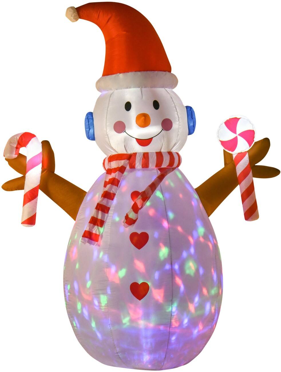 HOMCOM Aufblasbarer Weihnachts-Schneemann mit rotierendem Lichteffekt Gebläse und LED-Beleuchtung 180 x 100 x 240 cm