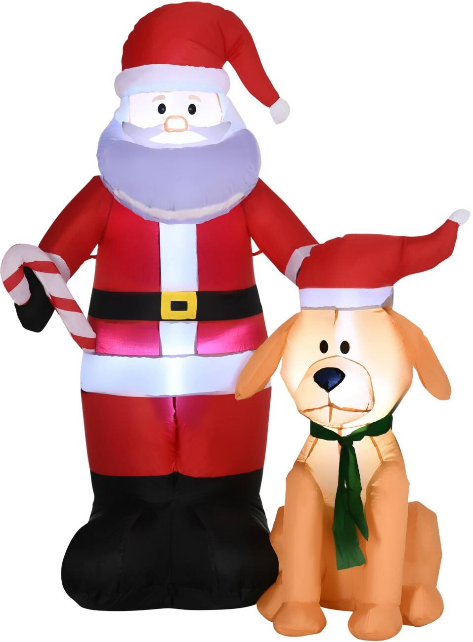 OutSunny Aufblasbarer Weihnachtsmann mit Hund Gebläse und LED-Lampen 117 x 80 x 157 cm