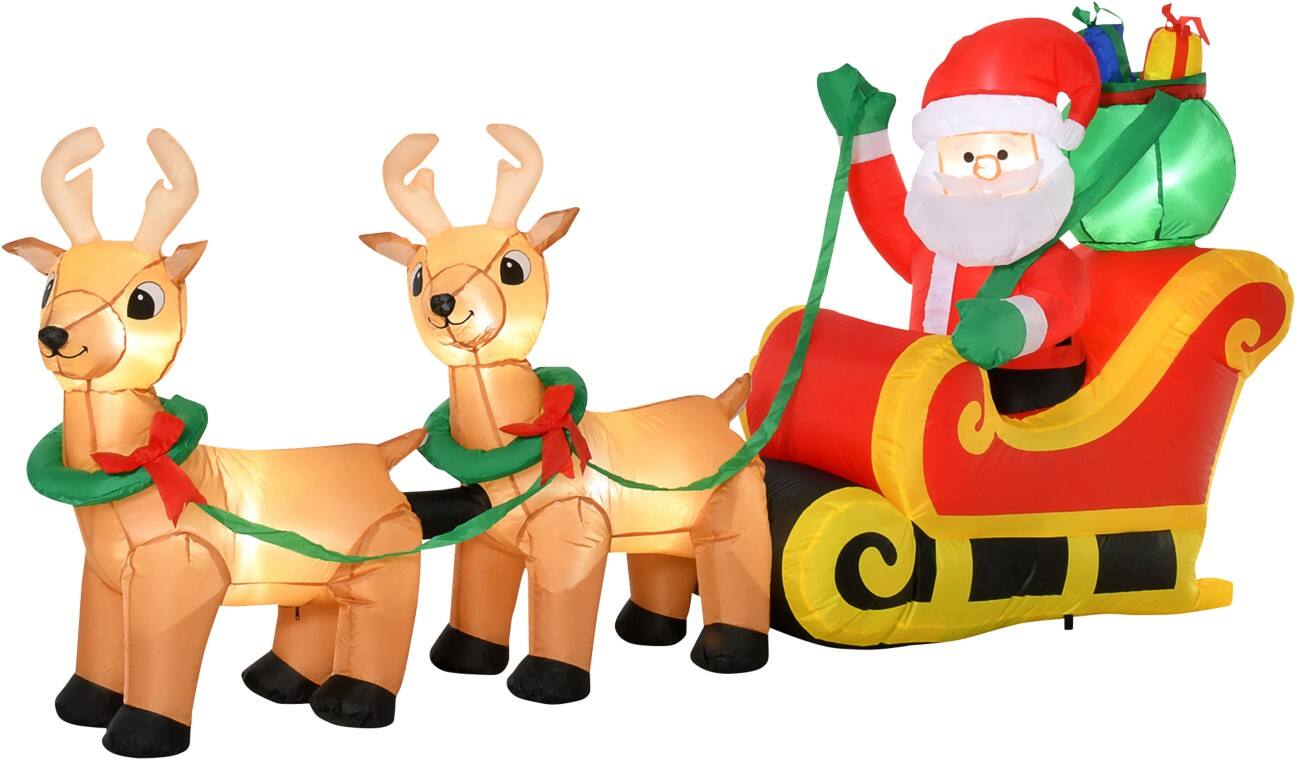 HOMCOM Aufblasbarer Weihnachtsschlitten mit Rentieren Gebläse und 6 LED-Lampen 240 x 57 x 112 cm