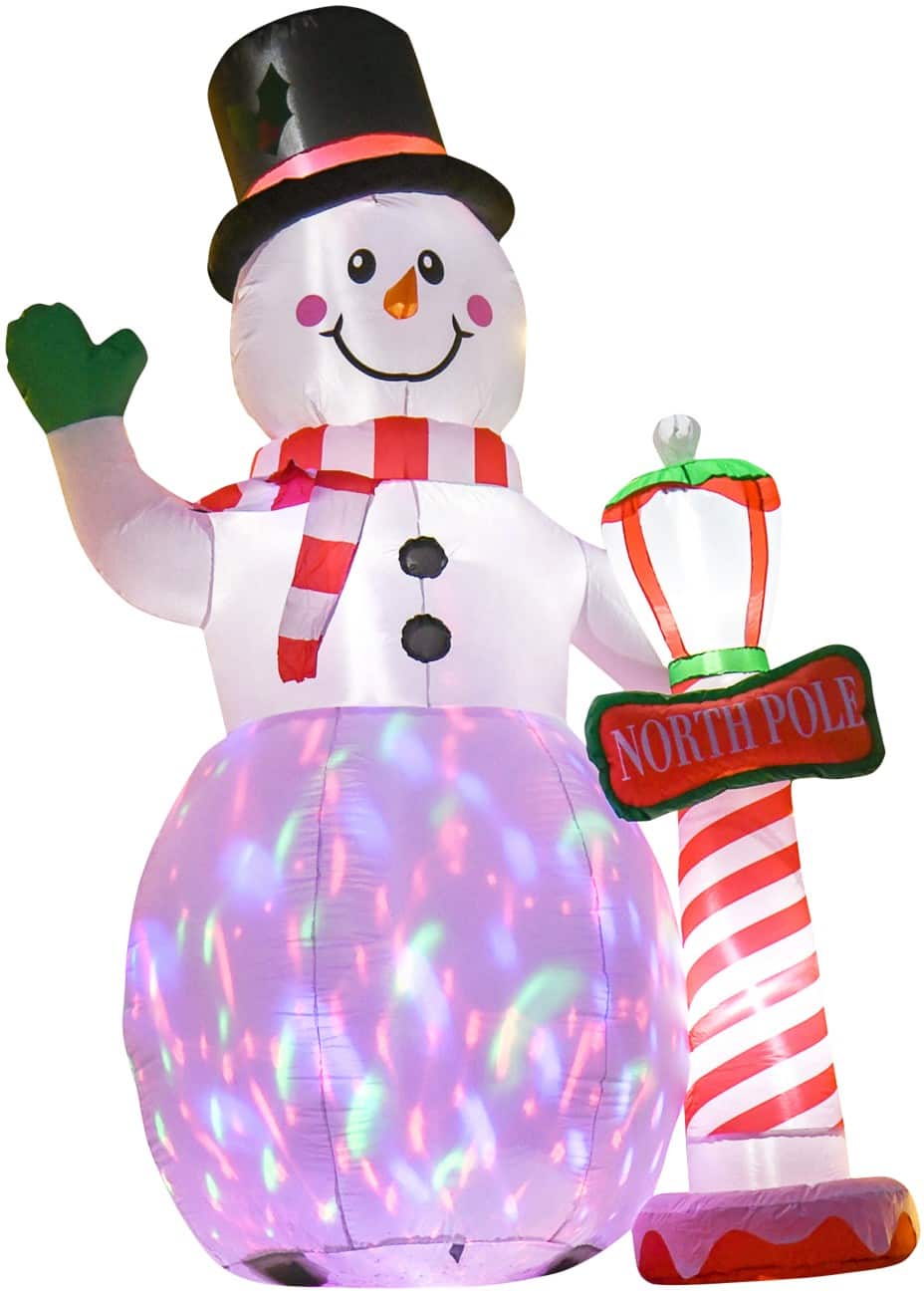 HOMCOM Aufblasbare Weihnachtsdekoration weißer Schneemann mit Gebläse und LED-Lampen 164 x 103 x 240 cm