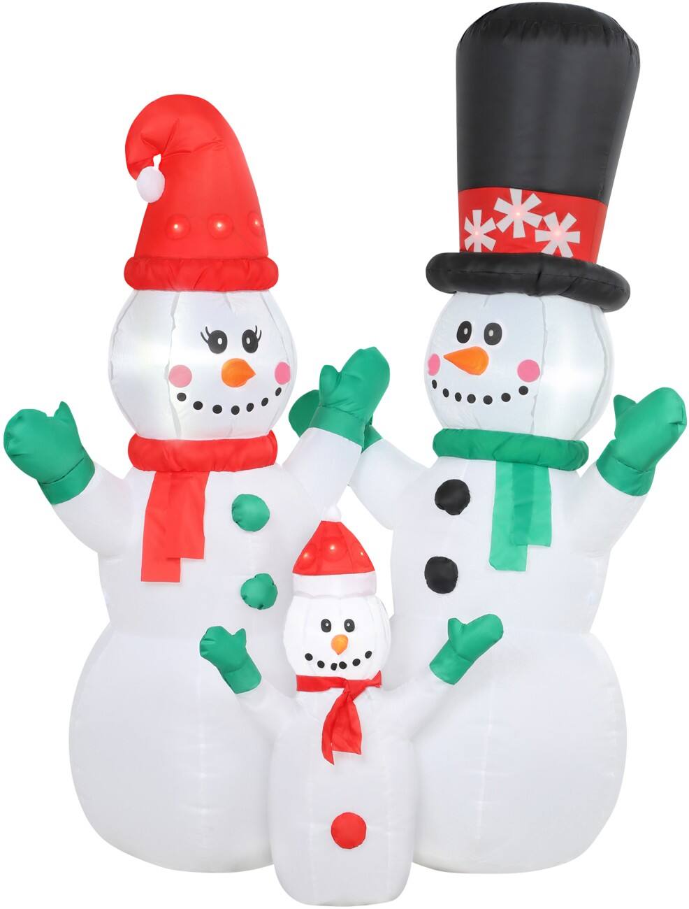 OutSunny Aufblasbare Weihnachts-Schneemannfamilie mit Gebläse und LED-Lampen 165 x 80 x 180 cm