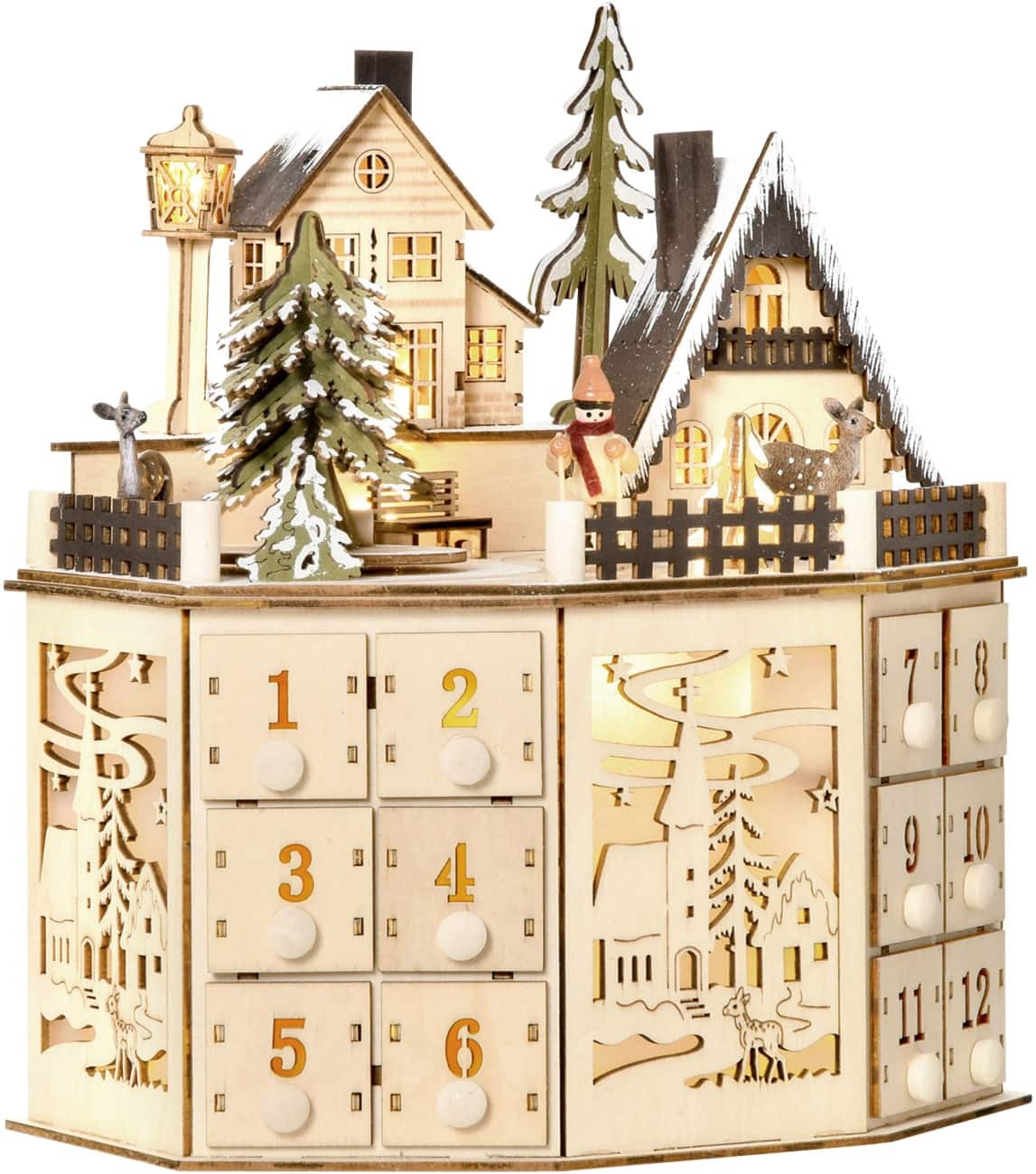 HOMCOM LED-Adventskalender aus Holz 25 x 20 x 29 cm