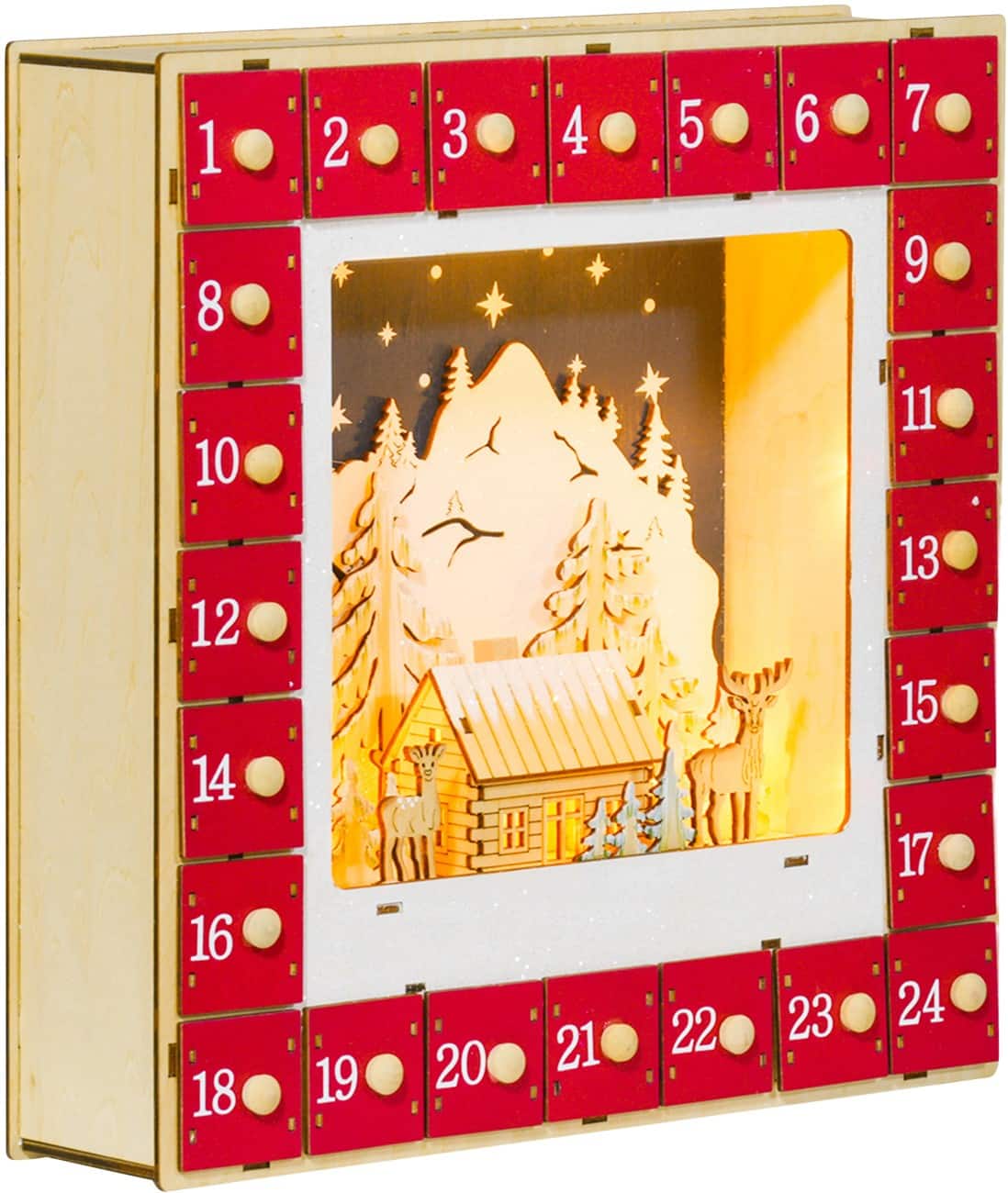 HOMCOM LED-Adventskalender Dorf Rot 34 x 7 x 34 cm