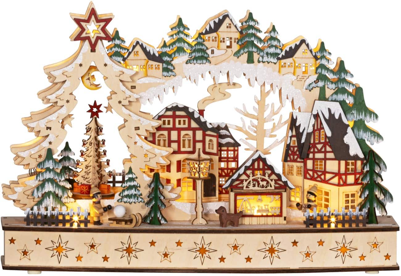 HOMCOM LED-Leuchtdekoration Weihnachtsdorf 45 x 12 x 30 cm