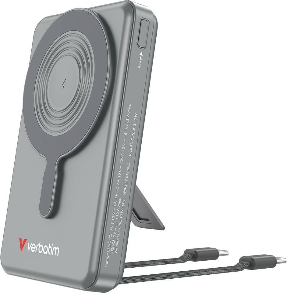 Verbatim Charge 'n Go 10.000 mAh magnetische kabellose Powerbank USB-C PD 3.0, QC 3.0 52 W Grau 32272
