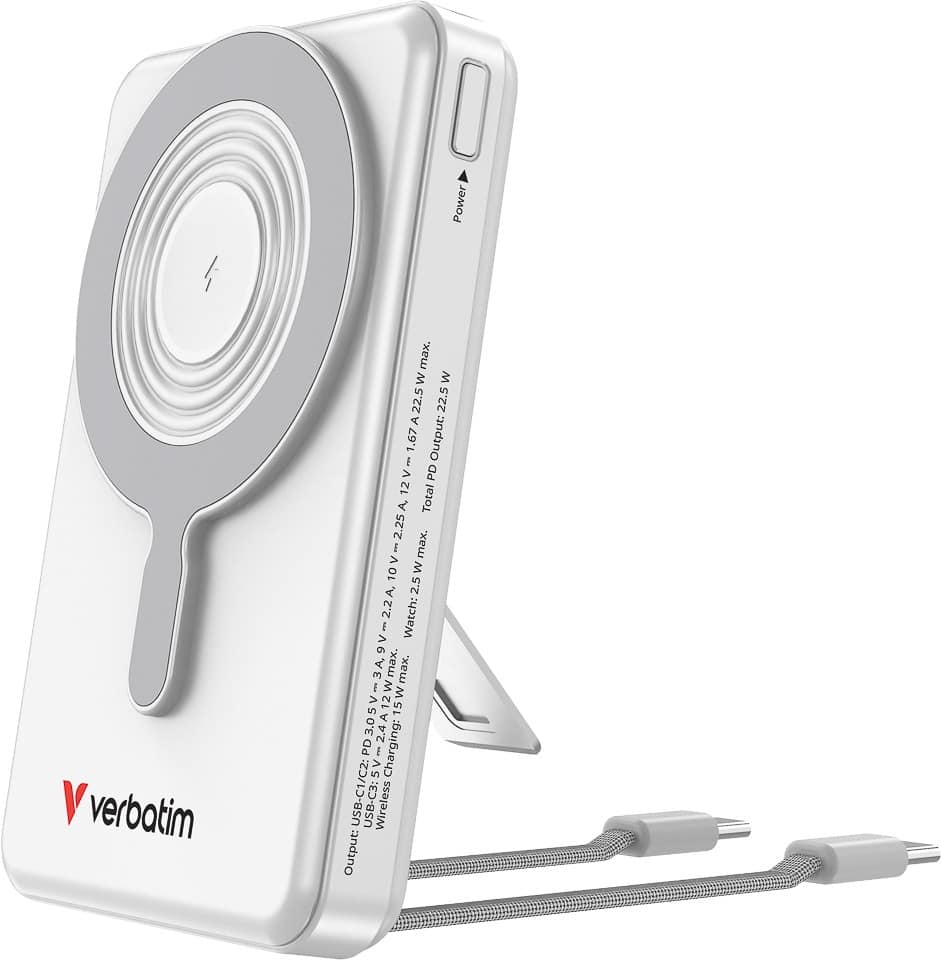 Verbatim Charge 'n Go 10.000 mAh magnetische kabellose Powerbank, USB-C PD 3.0, QC 3.0, 52 W Silber 32273