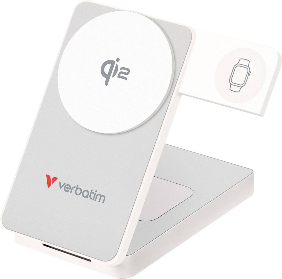 Verbatim Charge 'n Go Qi2 10.000 mAh 3-in-1 magnetische kabellose Powerbank USB-C PD 3.0 30 W Weiß 32296