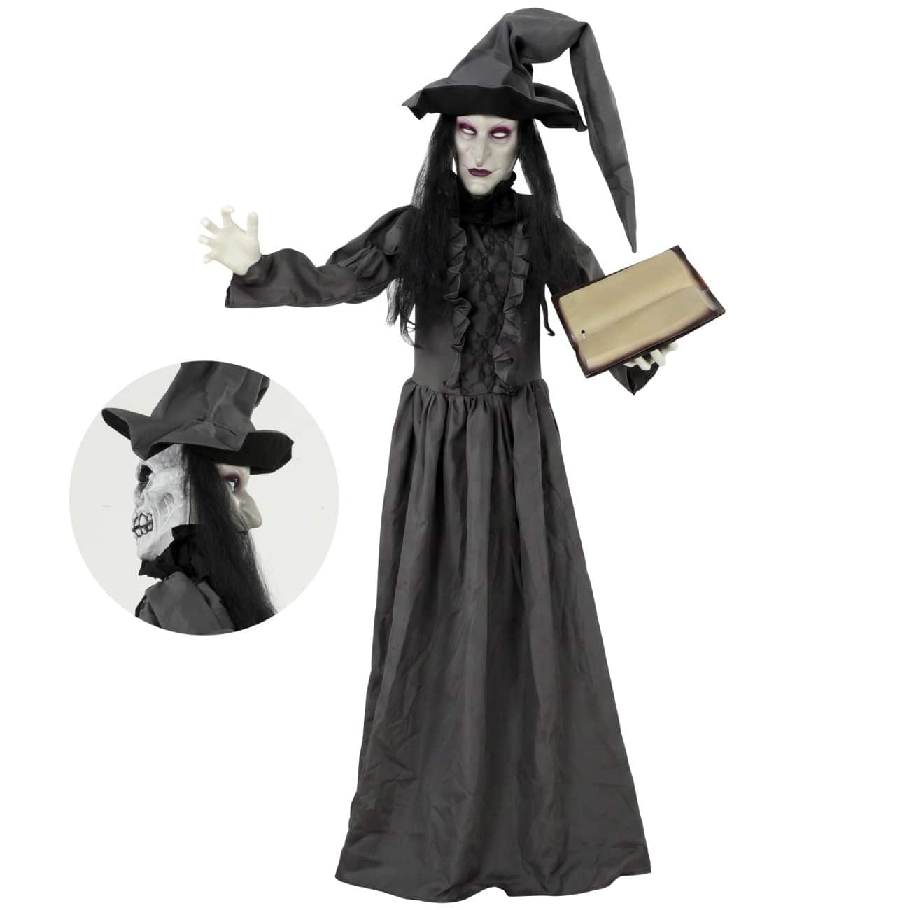 HOMCOM Hexe Halloween-Deko Metall, PL (Polyester) Dunkelgrau 70 L x 18 B x 180 H cm