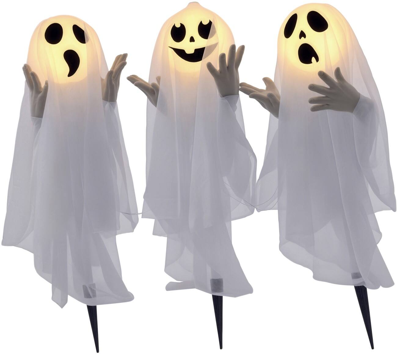 HOMCOM Geist Halloween-Deko Stahl, PL (Polyester) Weiß 54 L x 10 B x 60 H cm 3er-Pack