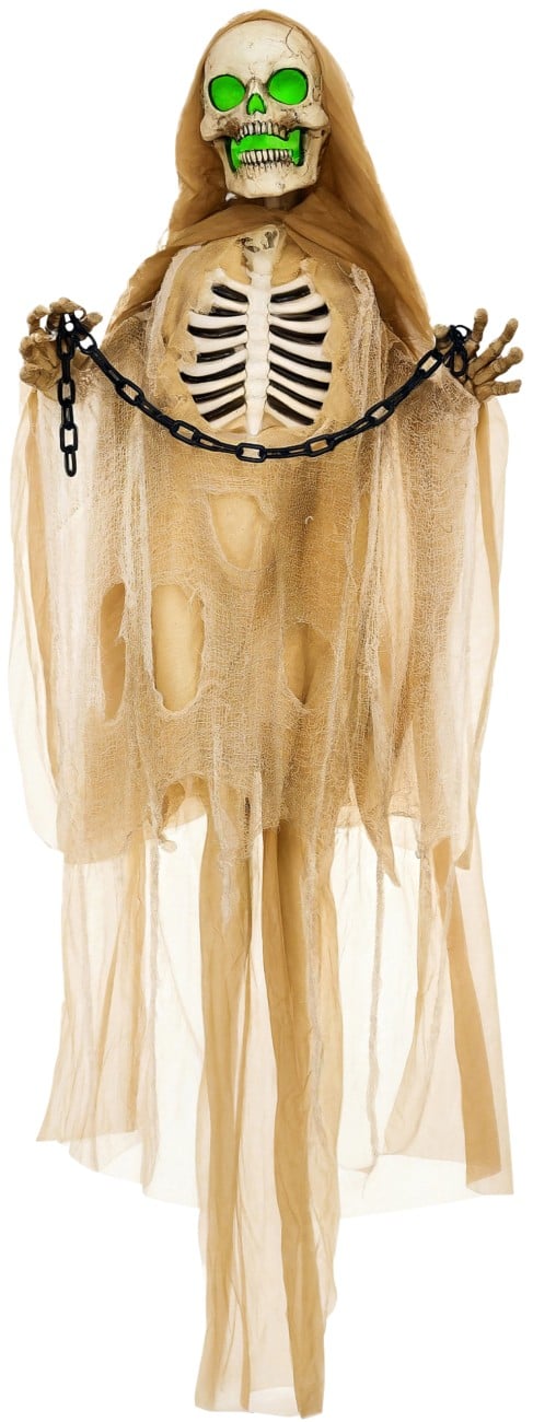 HOMCOM Skelett Halloween-Deko Stahl, PL (Polyester) Khaki 70 L x 18 B x 183 H cm