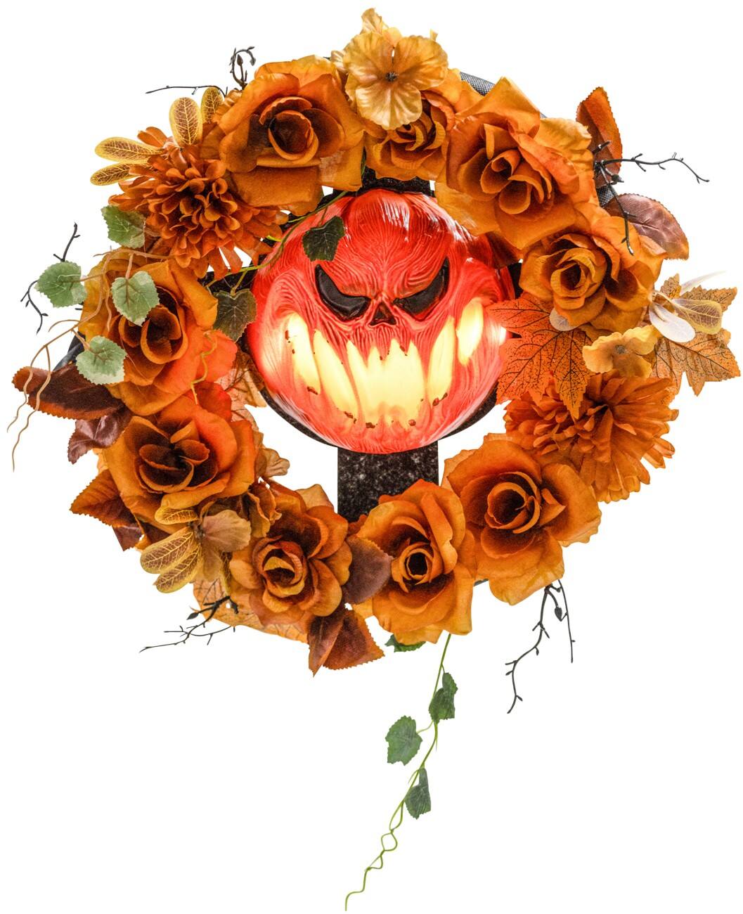 OutSunny Hängender Kürbis-Kranz Halloween-Deko PL (Polyester), Stahl Orange, 44 L x 9 B x 44 H cm