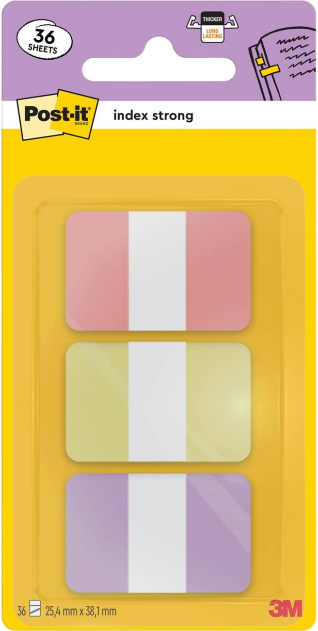 Post-it-Index-Haftstreifen Rechteckig 6,985 x 13,97 x 0,07 cm Mehrfarbig (Pastellrosa, Gelb und Lila) 36er-Pack
