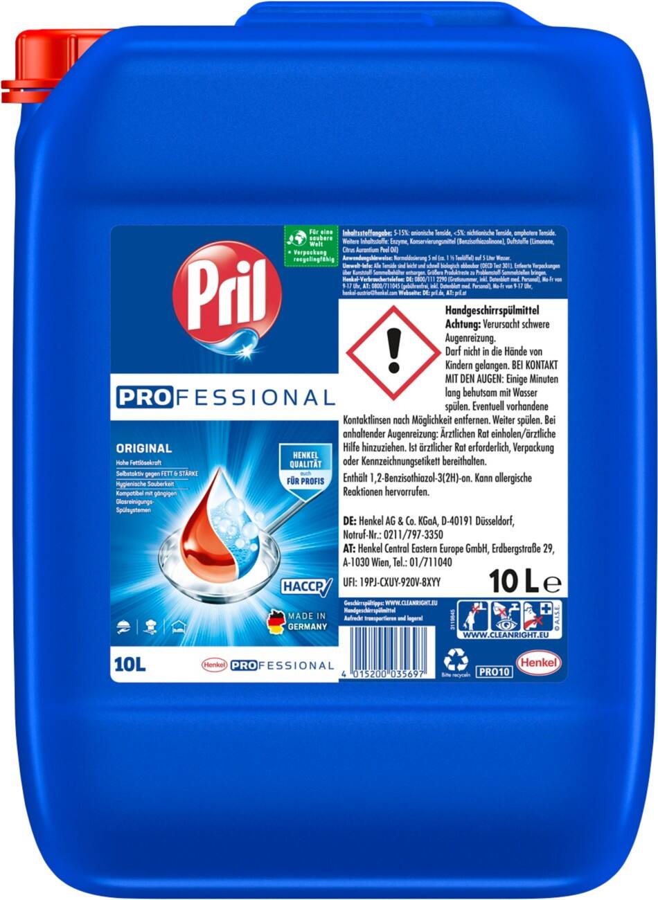 Pril Professional Geschirrspülmittel Original Flüssig 10 L