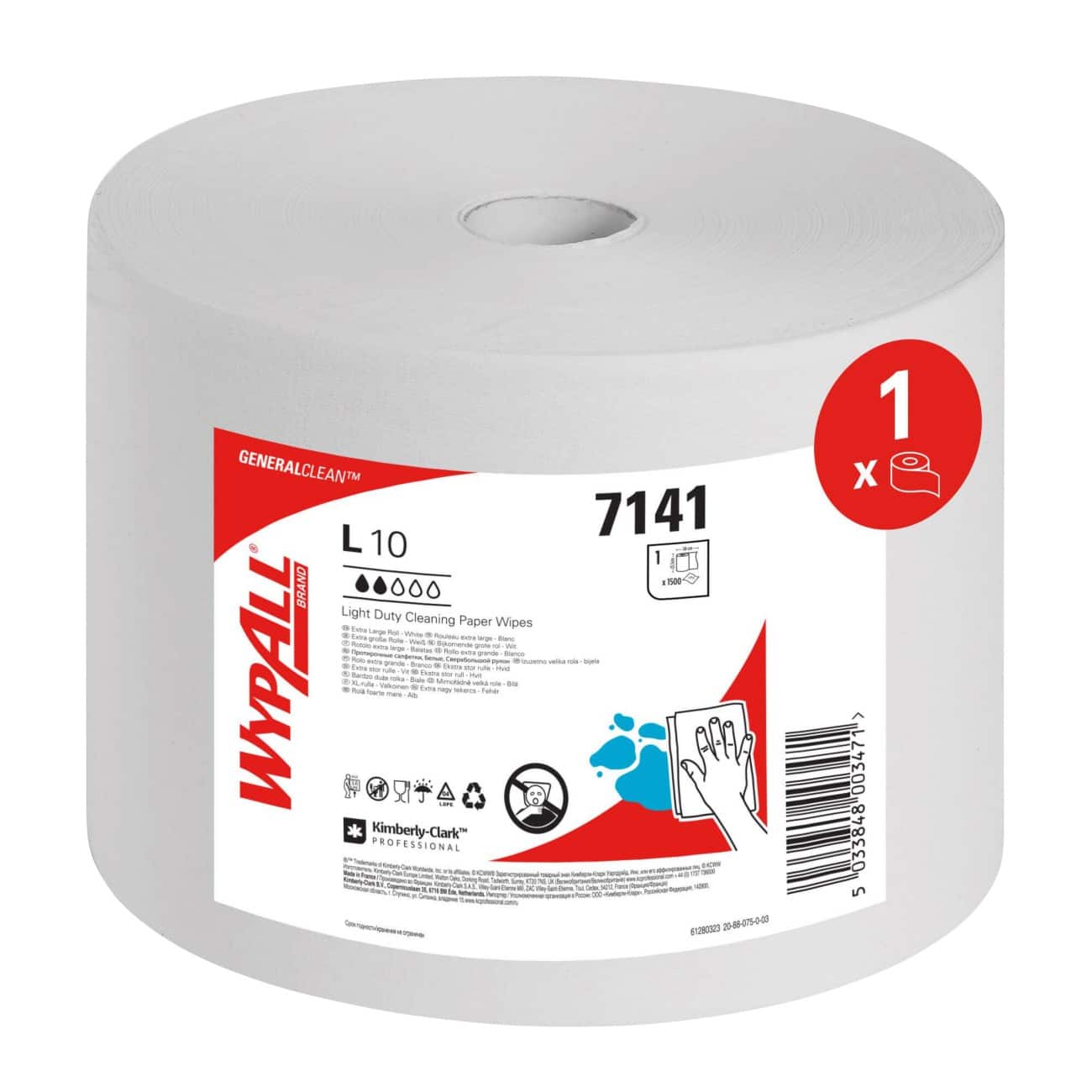 WypAll L10 General Clean Reinigungstücher für leichte Verschmutzungen 7141 – Wischtücher Grossrolle – 1 Rolle à 1500 weiße Papiertücher
