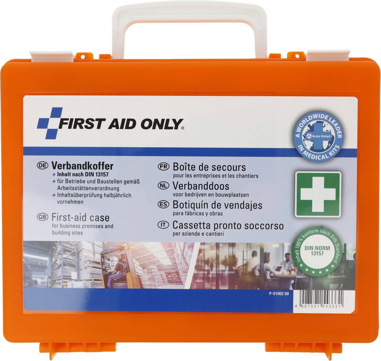 First Aid Only Erste-Hilfe-Kasten Orange mit Handgriff DIN 13157