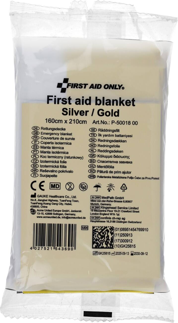 First Aid Only Medizinische Foliendecke Gold, Silber 160 x 210 cm