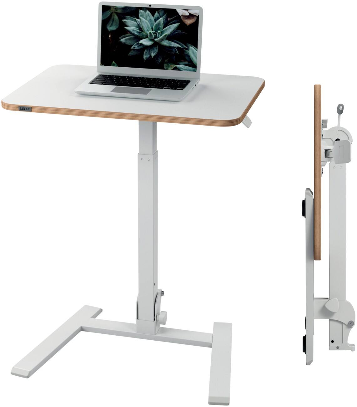 Leitz Ergo Compact Workstation Pro Kleiner Klappbarer Sitz-/Steh-Schreibtisch 6588 höhenverstellbarer 65 x 74-109 x 46 cm, Weiß