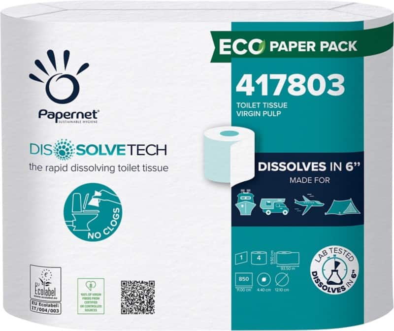 Papernet Dissolve Tech Toilettenpapier 1-lagig Weiß 4 Stück à 850 Blatt