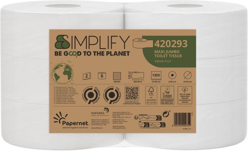 Papernet Simplify Maxi Jumbo Toilettenpapier 2-lagig Weiß 1305 Stück