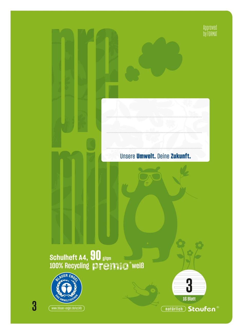 Premio Schulheft Lin3 DIN A4 16 Blatt 90 g/m² Grün 21 Zweizeilig