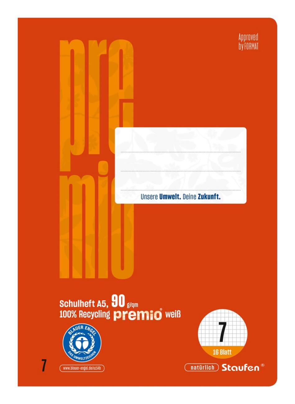 Premio Schulheft Lin7 DIN A5 16 Blatt 90 g/m²  Rot 7 mm Kariert