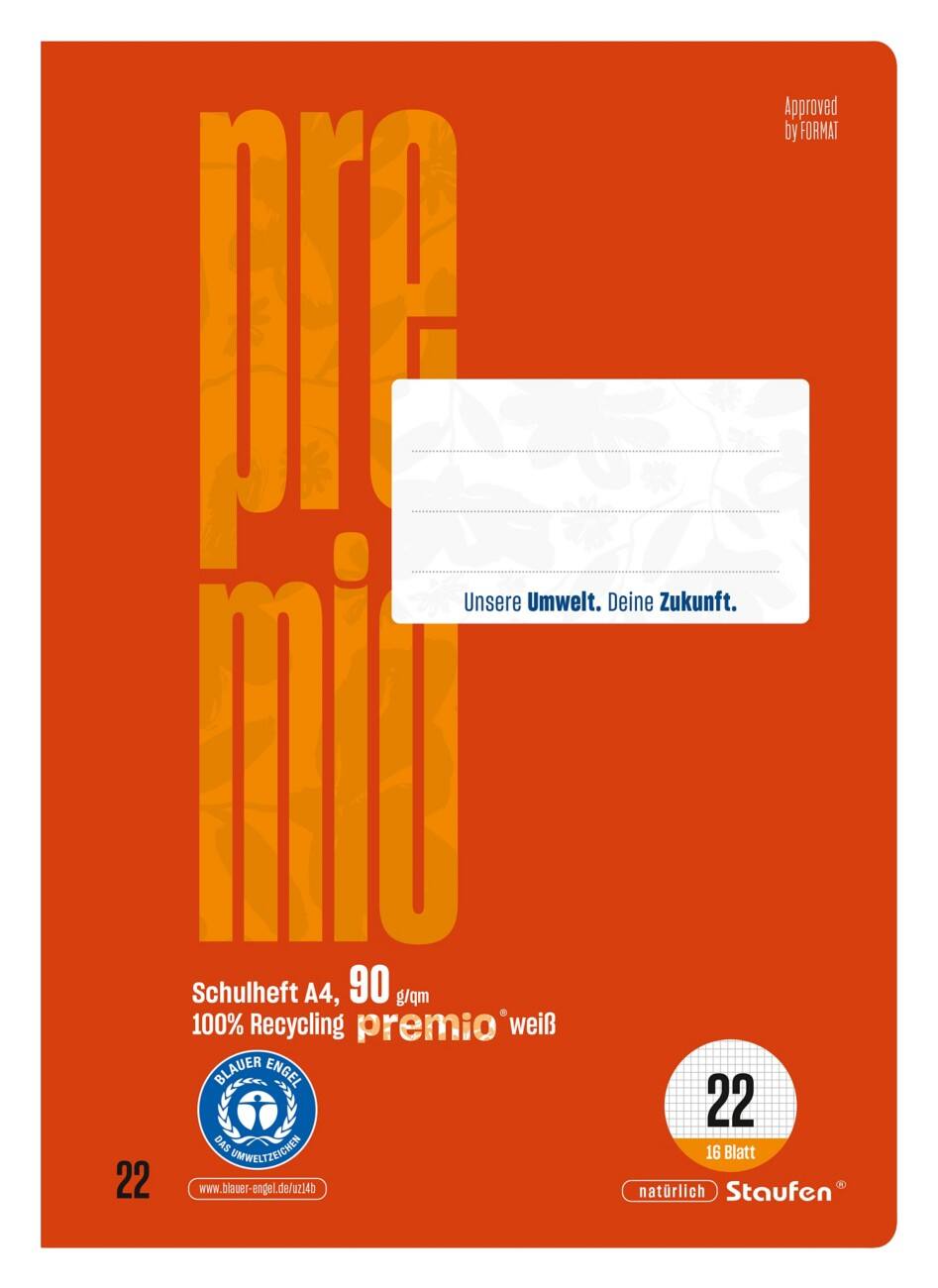 Premio Schulheft Lin22 DIN A4 16 Blatt 90 g/m² rot 5 mm Kariert