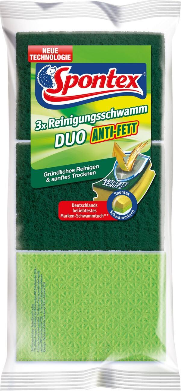 Spontex Duo Anti-Fett Scheuerschwamm 9 x 9 x 27,5 cm Mehrfarbig 3 Stück