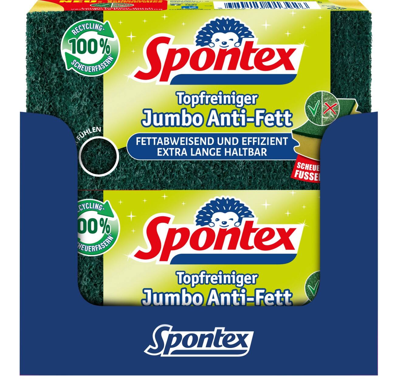 Spontex Jumbo Anti-Fett Schwamm Scheueschwamm 15 x 4,5 x 8 cm Grün Gelb