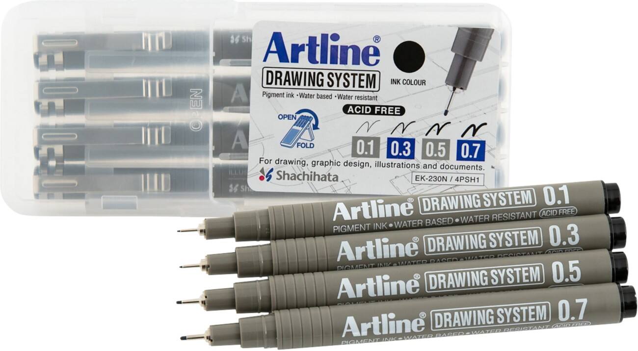 Artline Fineliner-Set Filzspitze Schwarz 4 Stück