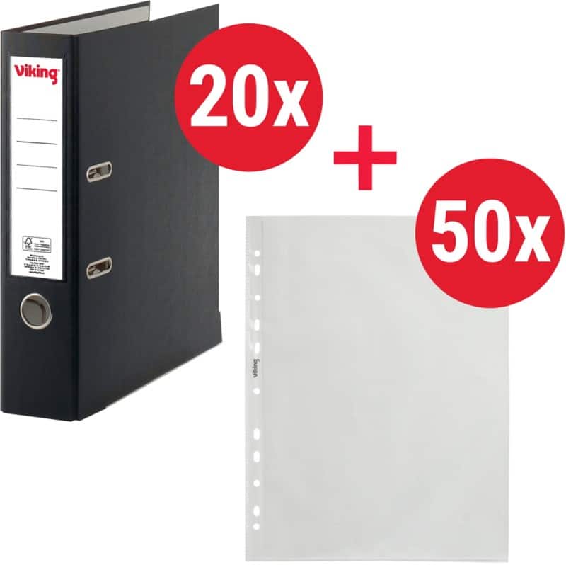 Viking Premium Ordner Breit DIN A4 75 mm Schwarz, Transparent 2 Ringe 6703-SZ Kunststoff Matt Hochformat 20 Stück