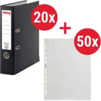 Viking Premium Breit Ordner DIN A4 75 mm Schwarz, Transparent 2 Ringe 6703-SZ Kunststoff Matt Hochformat 20 Stück