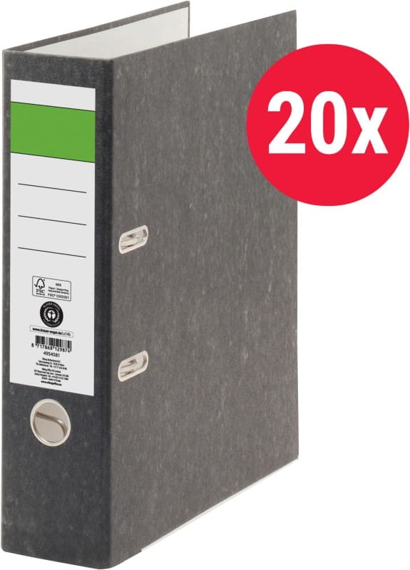 Viking Economy Ordner Breit DIN A4 80 mm Schwarz 2 Ringe Pappkarton Wolkenmarmor Hochformat 20 Stück